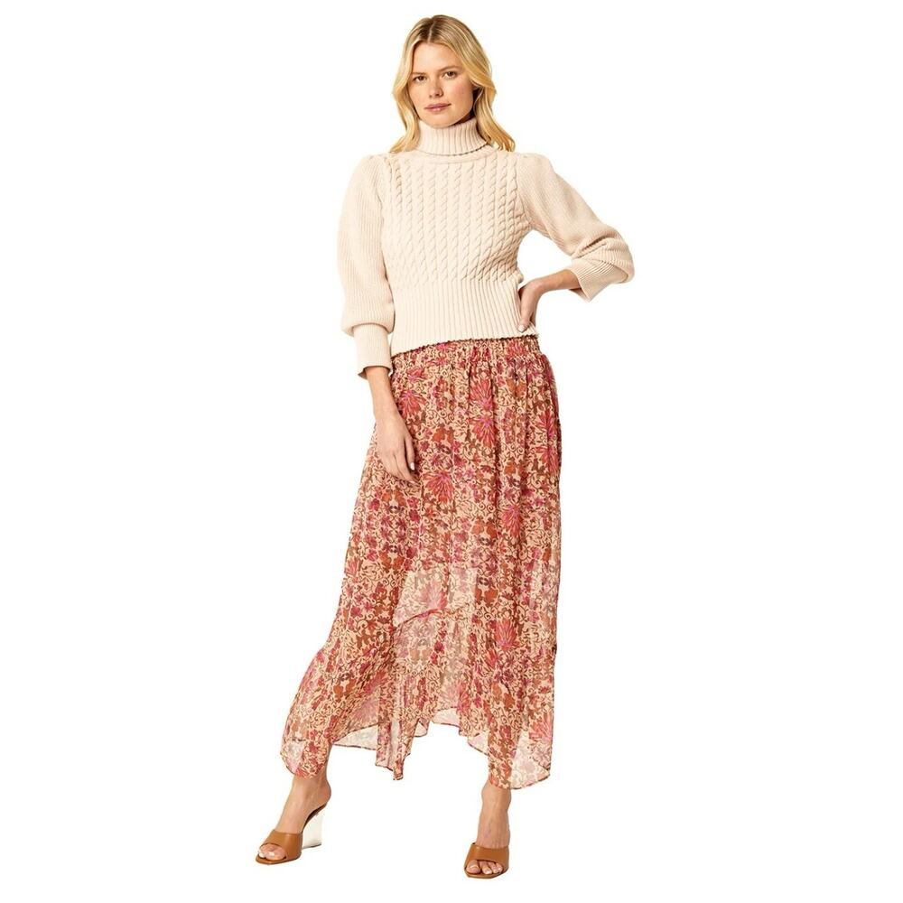 MISA LOS ANGELES AGYNESS MIDI SKIRT IN HIBISCUS FLORAL SZ SM $270 MSRP